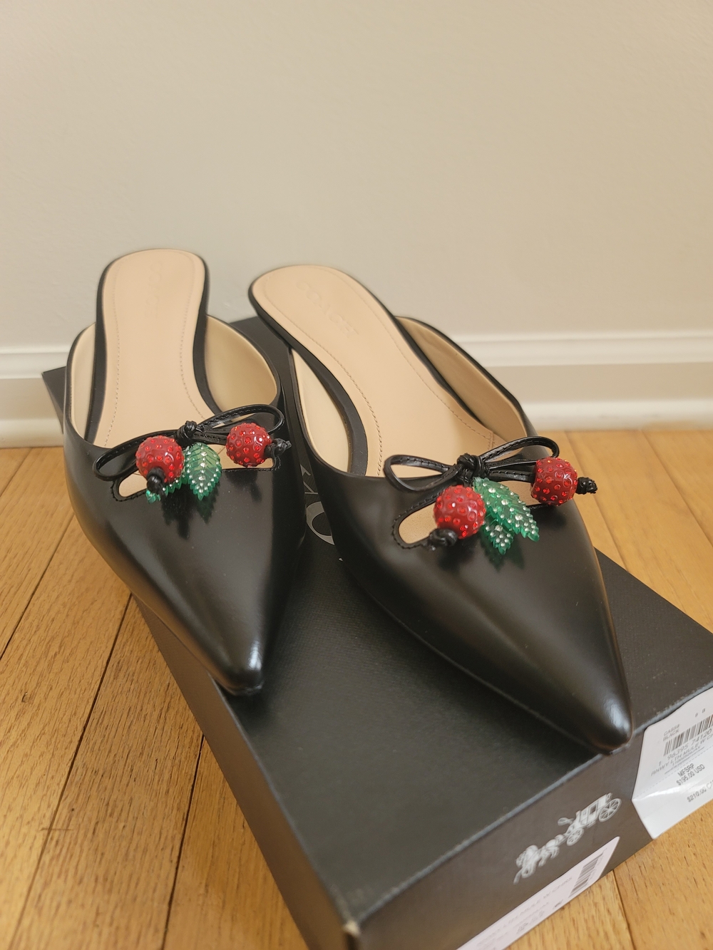 Coach Mules with Beaded Cherry Accents (RED/BLACK)